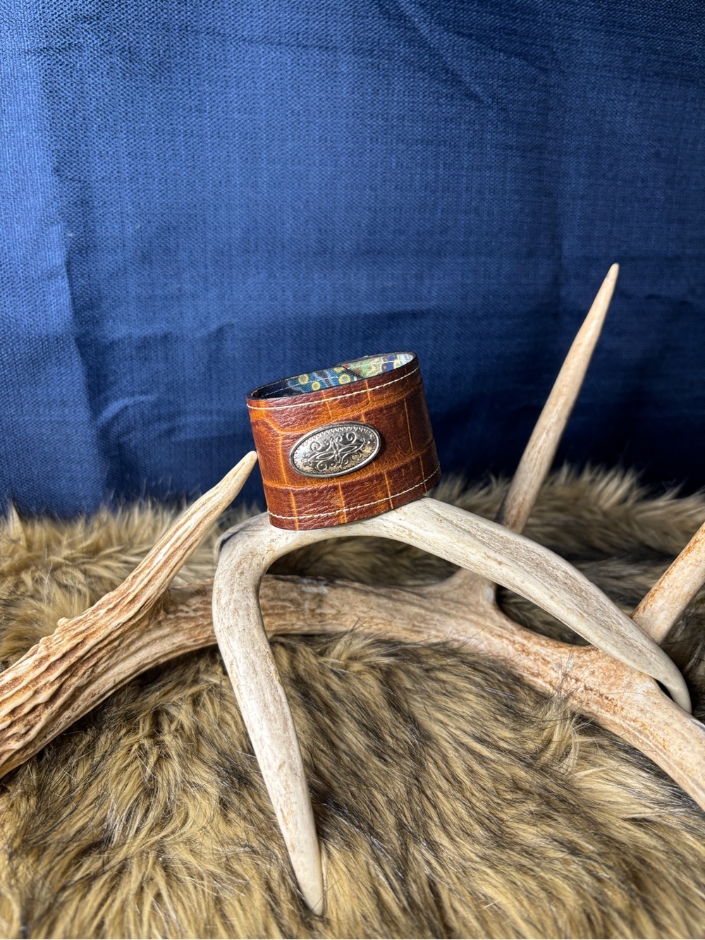 Women's Brown Leather Cuff Bracelet with Silver-Tone Concho